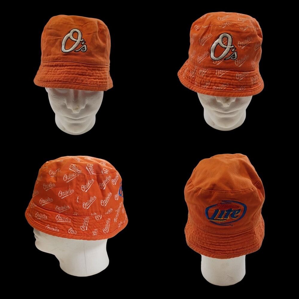 Baltimore Orioles Reversible bucket Hat Orange All Over Print Miller Lite 23" M